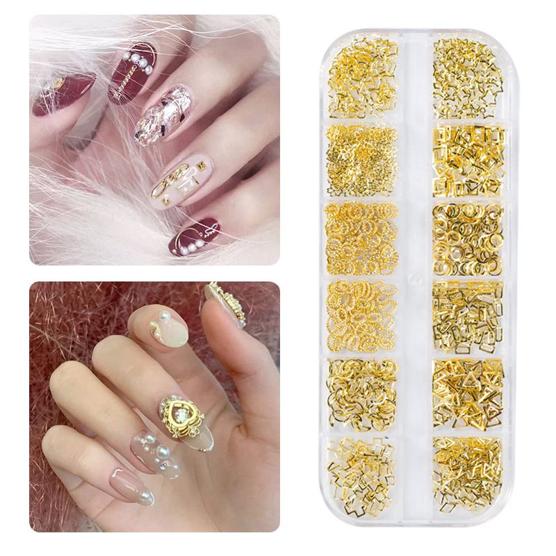 Nail Art New Japanese 12 Grid Nail Art Rivet Jewelry Set Alloy Solid Semicircle Patch B2-487 view 3