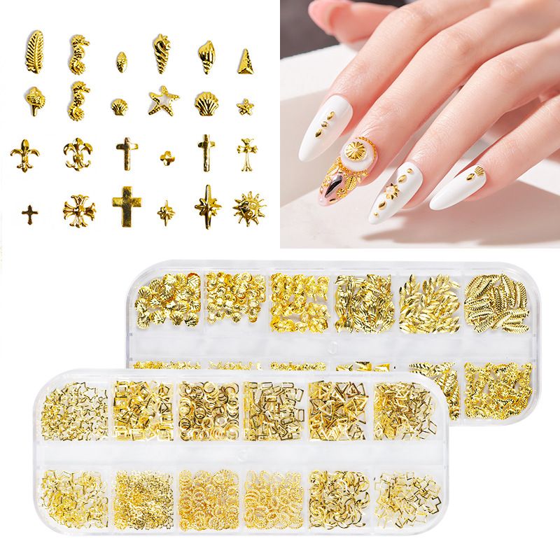 Nail Art New Japanese 12 Grid Nail Art Rivet Jewelry Set Alloy Solid Semicircle Patch B2-487 view 5