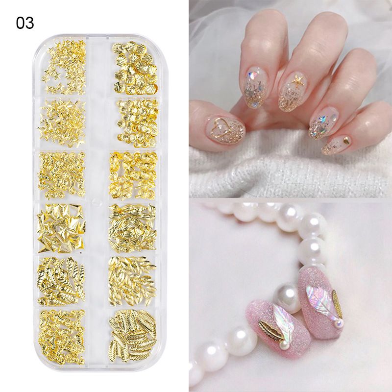 Nail Art New Japanese 12 Grid Nail Art Rivet Jewelry Set Alloy Solid Semicircle Patch B2-487 view 8