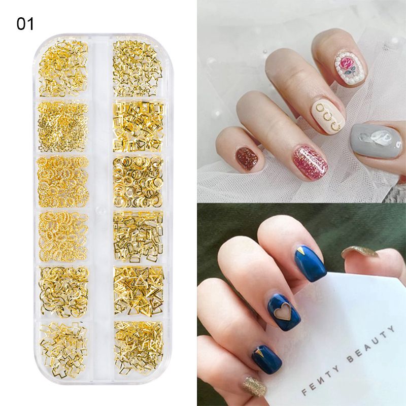 Nail Art New Japanese 12 Grid Nail Art Rivet Jewelry Set Alloy Solid Semicircle Patch B2-487 view 6
