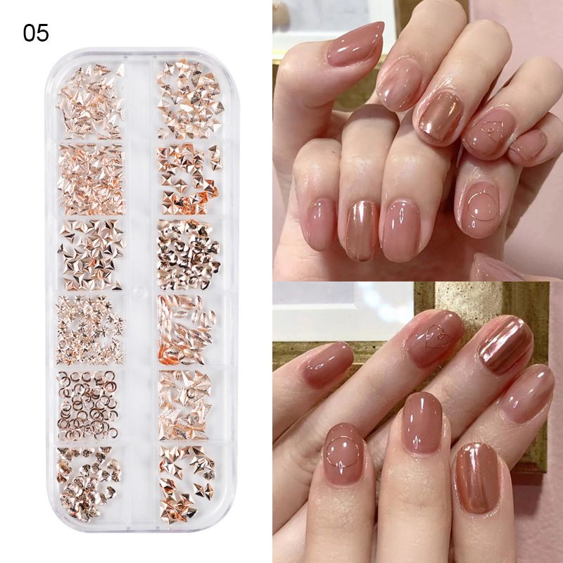 Nail Art New Japanese 12 Grid Nail Art Rivet Jewelry Set Alloy Solid Semicircle Patch B2-487 view 10