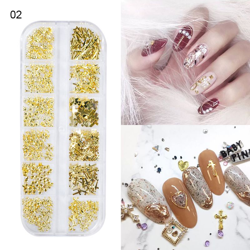 Nail Art New Japanese 12 Grid Nail Art Rivet Jewelry Set Alloy Solid Semicircle Patch B2-487 view 7