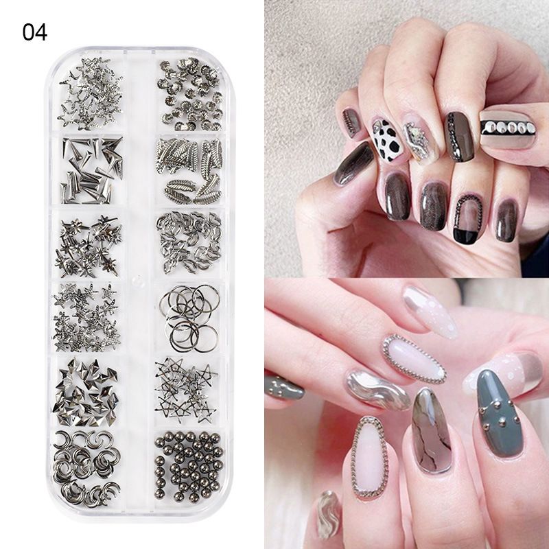 Nail Art New Japanese 12 Grid Nail Art Rivet Jewelry Set Alloy Solid Semicircle Patch B2-487 view 9