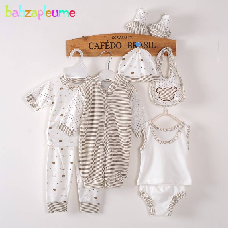 8Piece/0-3Months/Spring Autumn Newborn Baby Tracksuit 100% Cotton Kids Clothes Suit Unisex Infant Boys Girls Clothing Set BC1002 M-72
