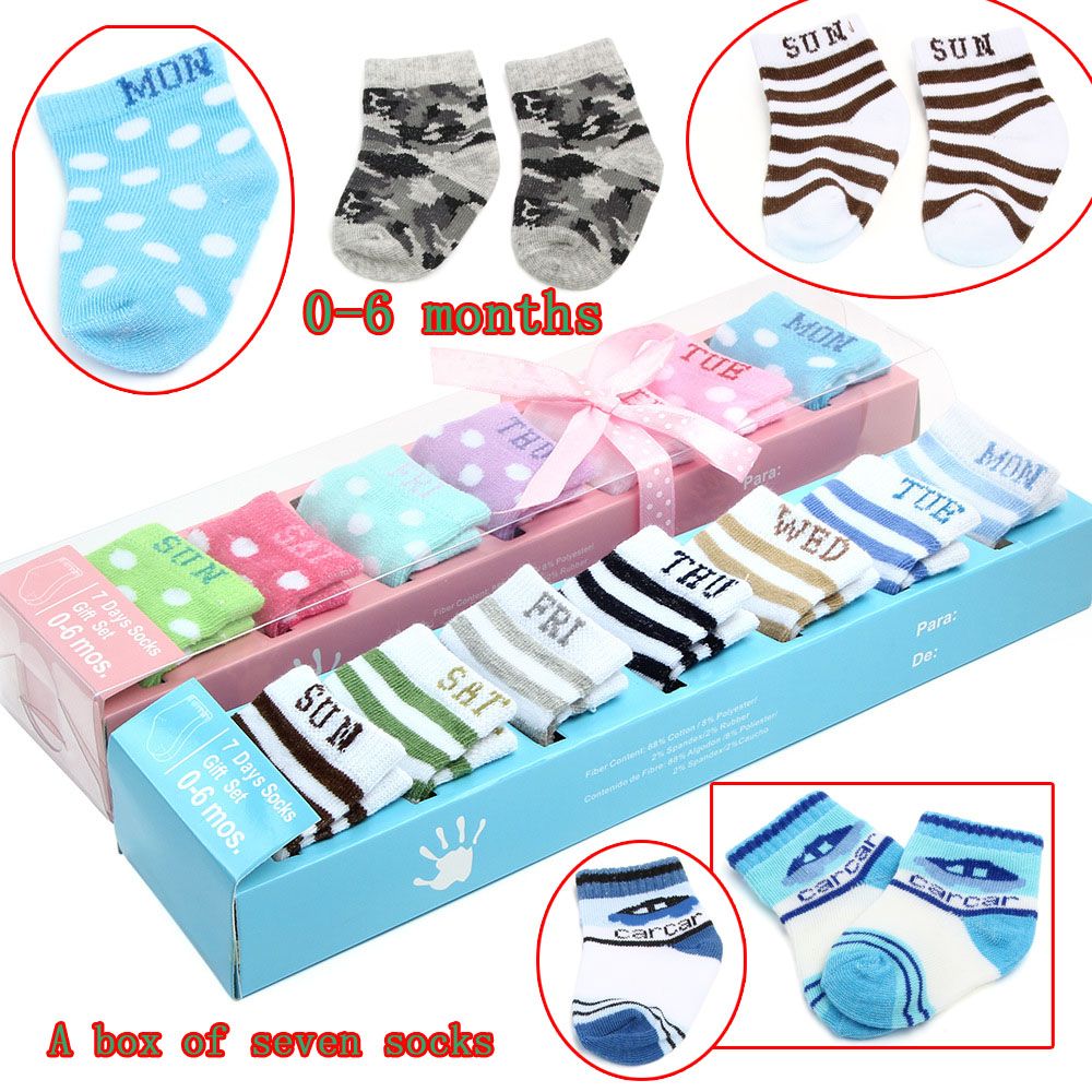Baby boxed socks Weekly socks Spring and Summer baby socks gift box 7 pairs of baby socks