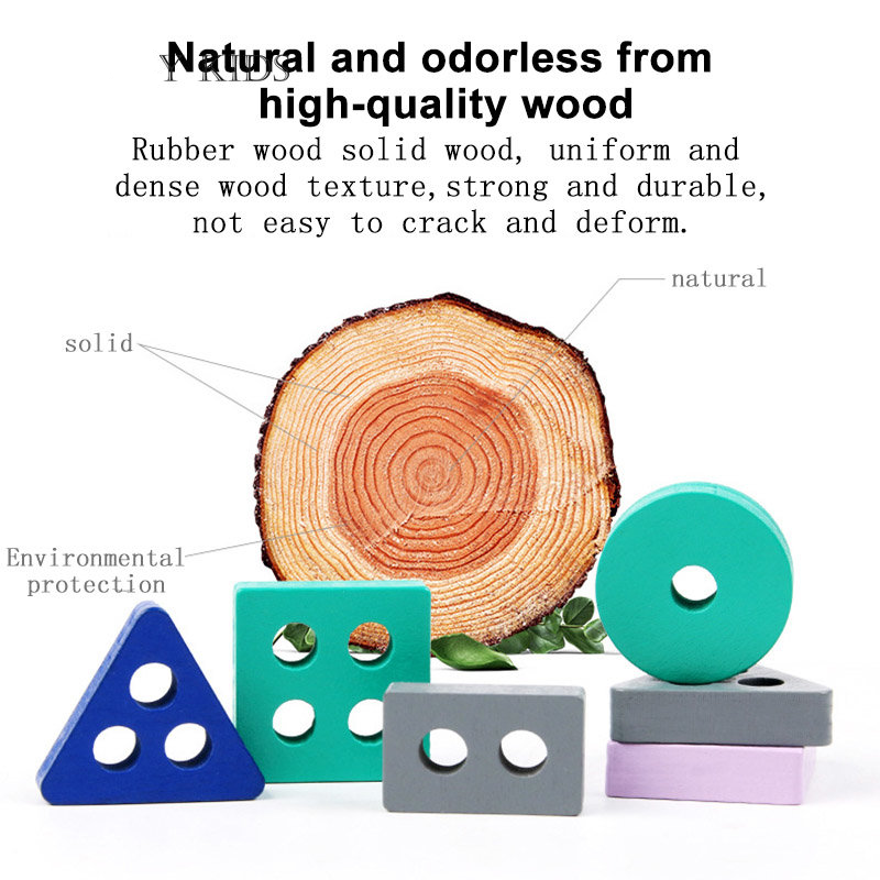 Montessori Toy Wooden Building Blocks Early Learning Educational Toys Color Shape Match Kids Puzzle Toys for Children Boys Girls