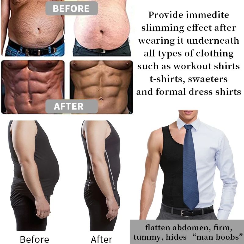Men's Slimming Body Shapewear Corset Vest Shirt Compression Abdomen Tummy Belly Control Slim Waist Cincher Underwear FZ--85