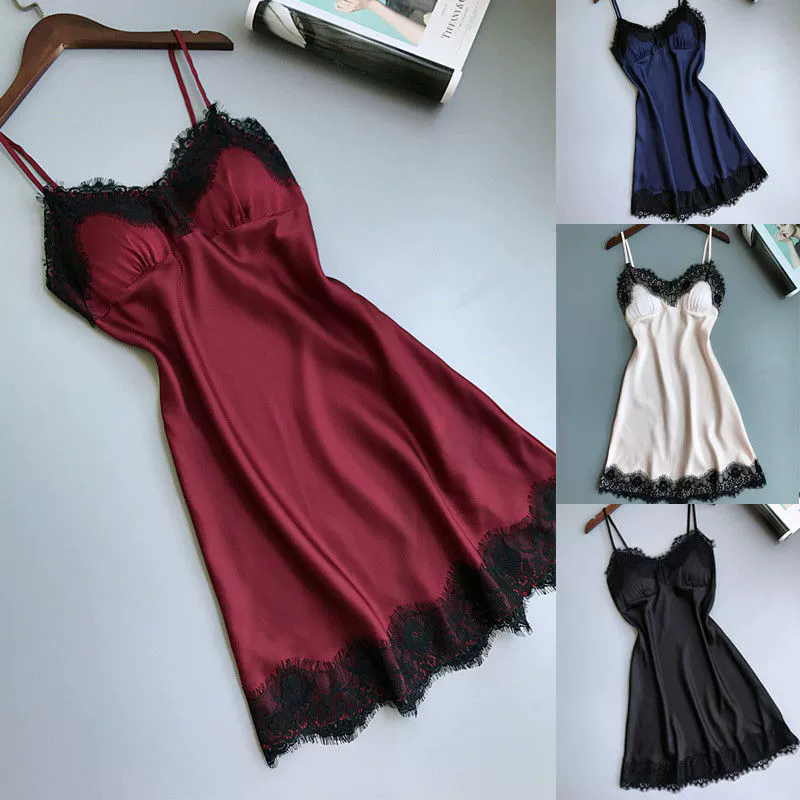 Europe home fun pajamas female temptation to sling sexy V-neck lace nightgown multi-color optional sexy lingerieFZ-237