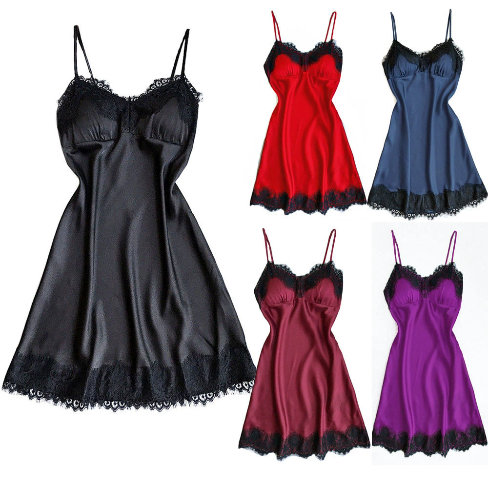 Europe home fun pajamas female temptation to sling sexy V-neck lace nightgown multi-color optional sexy lingerieFZ-237