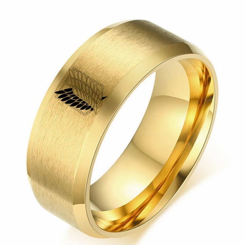 8mm Attack on Titan Black sliver Stainless Steel Ring Wings Of Liberty Flag Finger Rings For Men Women Jewelry Anime Fans A-1490-1