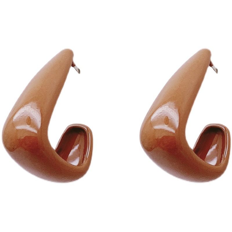 Vintage French Geometric Milk Tea S925 Silver Needle Versatile Autumn and Winter Earrings A-1732