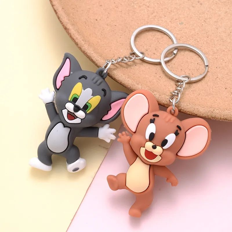 Cute cat and mouse keychain cartoon key accessories animal resin doll bag pendant trend men and women jewelry gifts C-375