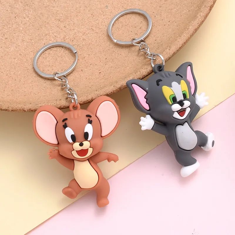 Cute cat and mouse keychain cartoon key accessories animal resin doll bag pendant trend men and women jewelry gifts C-375