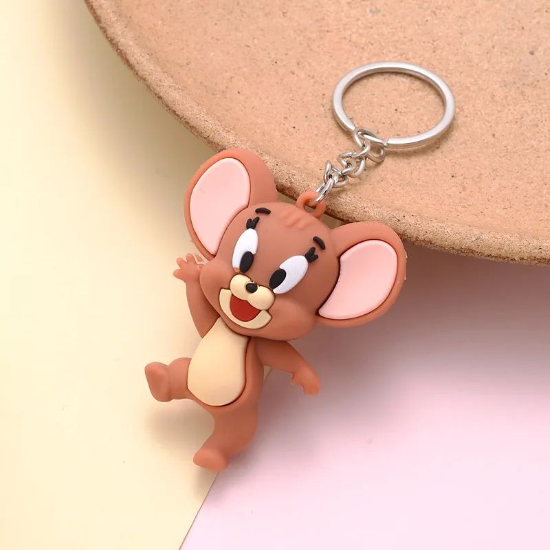 Cute cat and mouse keychain cartoon key accessories animal resin doll bag pendant trend men and women jewelry gifts C-375