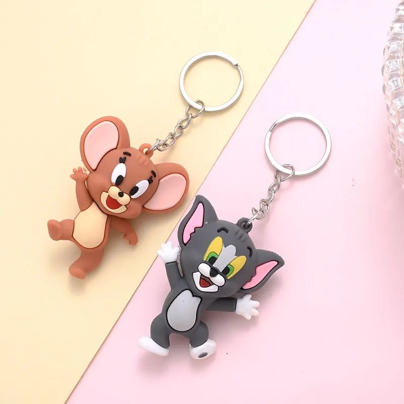 Cute cat and mouse keychain cartoon key accessories animal resin doll bag pendant trend men and women jewelry gifts C-375