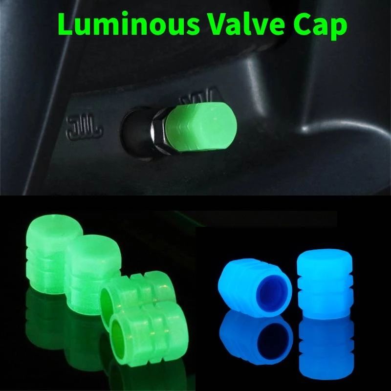4pcs/set  Illuminated Car Tire Valve Cover Wheel Tire Rim Stem Cover Dustproof Waterproof Car Motorcycle Bicycle Glow in the Dark E-1149