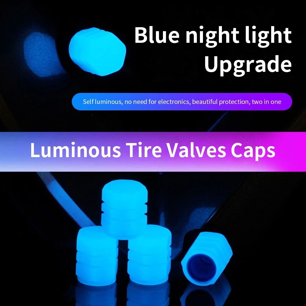 4pcs/set  Illuminated Car Tire Valve Cover Wheel Tire Rim Stem Cover Dustproof Waterproof Car Motorcycle Bicycle Glow in the Dark E-1149