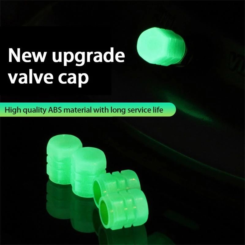 4pcs/set  Illuminated Car Tire Valve Cover Wheel Tire Rim Stem Cover Dustproof Waterproof Car Motorcycle Bicycle Glow in the Dark E-1149