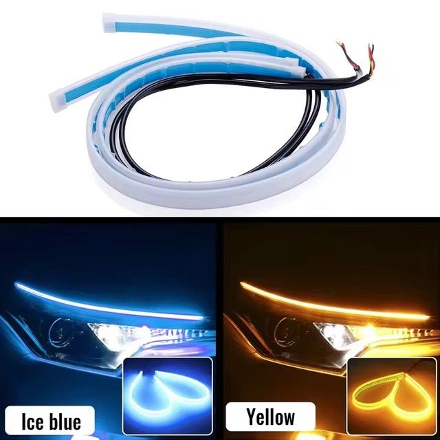 1PC Scan 12V LED DRL Car Daytime Running Light Flexible Strip Auto Headlights White Turn Signal Yellow Brake Flow Lights C-217
