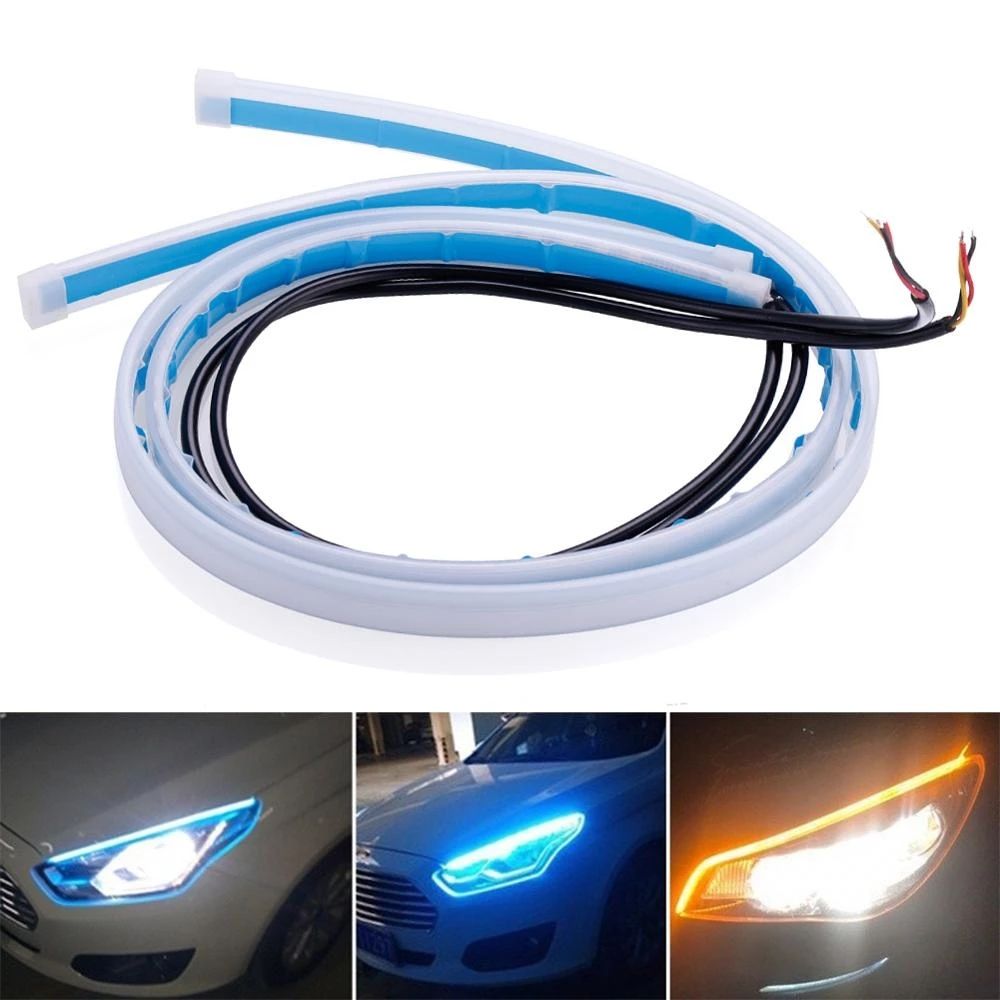 1PC Scan 12V LED DRL Car Daytime Running Light Flexible Strip Auto Headlights White Turn Signal Yellow Brake Flow Lights C-217
