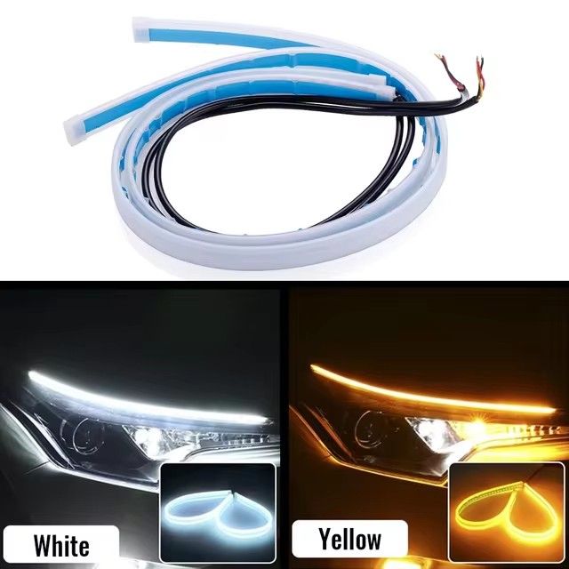 1PC Scan 12V LED DRL Car Daytime Running Light Flexible Strip Auto Headlights White Turn Signal Yellow Brake Flow Lights C-217