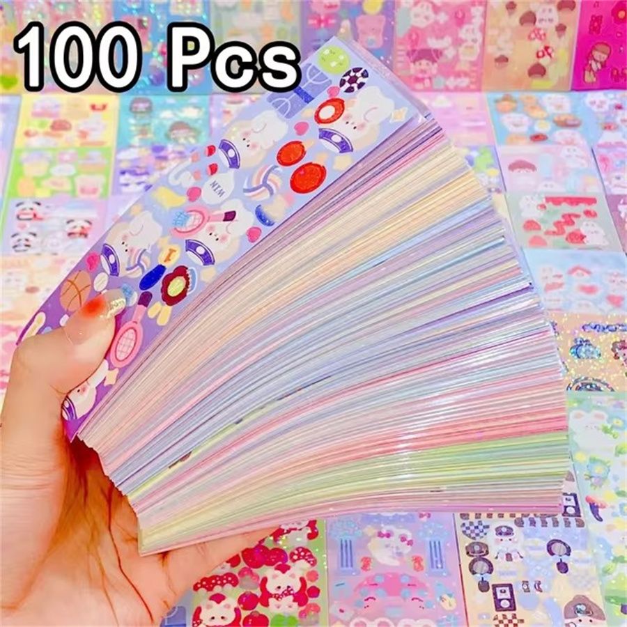 100pcs Laser Sticker Set, Original Design, Journaling & Scrapbooking DIY Paper Material Waterproof Decals, Assorted Cute Gukka  C-555