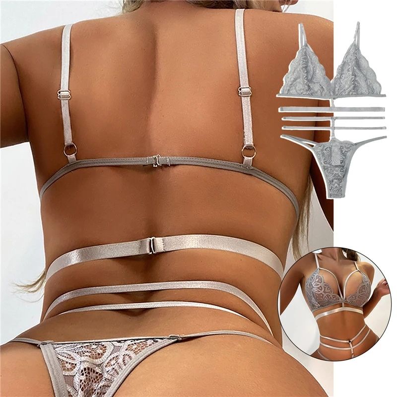 Erotic Bra Thongs Garters Set Women Lingerie Sexy Underwear Set Porn Sex Costumes Transparent Lace Babydoll Brassiere Panties FZ-425
