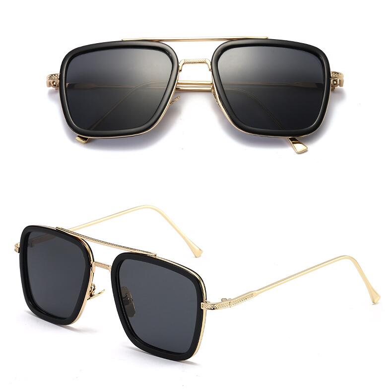 Retro Vintage Designer Steam Punk Pilot Sunglasses Iron Man 3 TONY Stark Sun Glasses Men Gothic Rossi Coating &  FZ-377