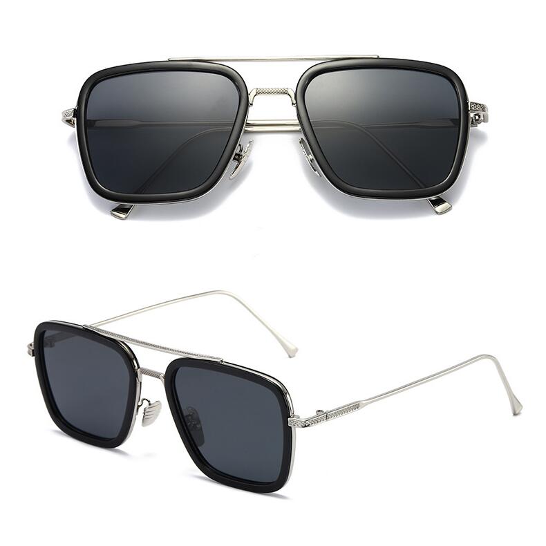 Retro Vintage Designer Steam Punk Pilot Sunglasses Iron Man 3 TONY Stark Sun Glasses Men Gothic Rossi Coating &  FZ-377
