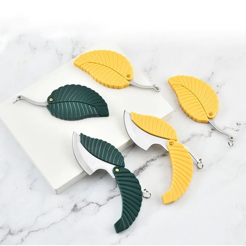 Creative Leaf Folding Pocket Knife Self Defense Kitchen Fruit Peeler Portable Mini Keychain Cut Paring Outdoor Camping Knife C-493