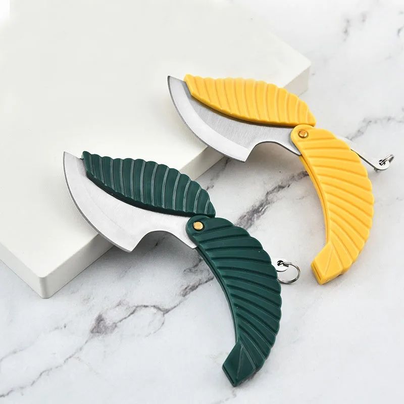 Creative Leaf Folding Pocket Knife Self Defense Kitchen Fruit Peeler Portable Mini Keychain Cut Paring Outdoor Camping Knife C-493