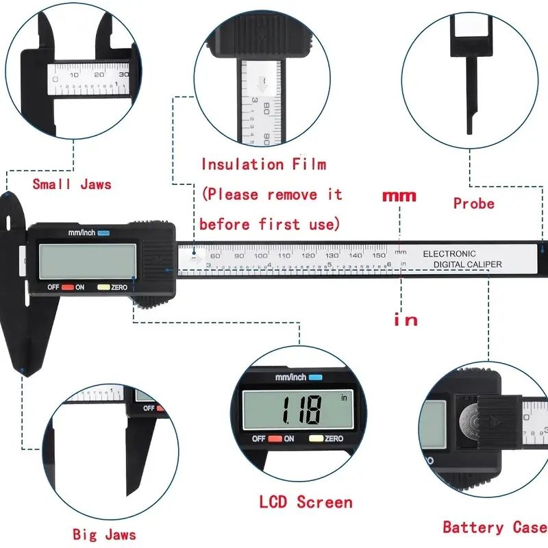 150mm Metal Caliper Digital Pachometer Professional Vernier Caliber Measuring Tools Woodworking Thickness Gauge Depth Electronic C-238