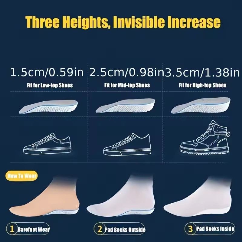 Height Increase Insoles For Men Women Shoes Flat Feet Arch Support Orthopedic Insoles Sneakers Heel Lift Memory Foam Shoe Pads C-204