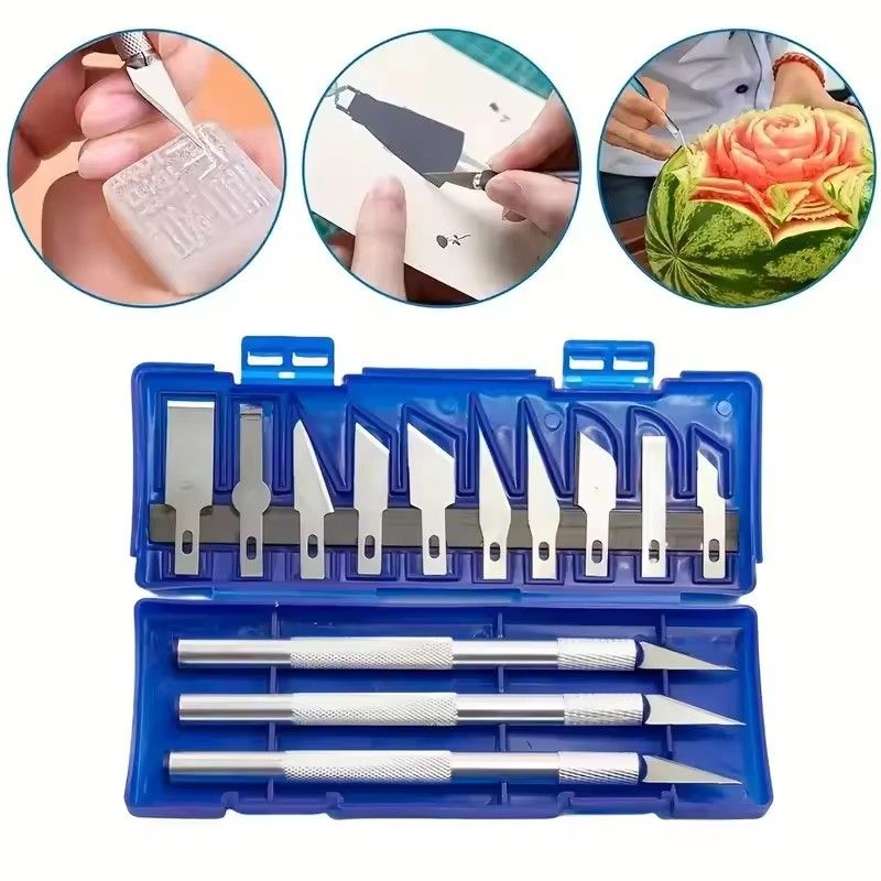 13pcs Carving Knife Craft Sculpture Paper Cutting Blade Precision Engraving Cutter Non-slip Hand Tool Diy Art Hobby Repair Set E-1255