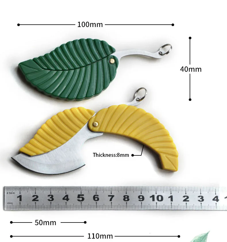 Creative Leaf Folding Pocket Knife Self Defense Kitchen Fruit Peeler Portable Mini Keychain Cut Paring Outdoor Camping Knife C-493