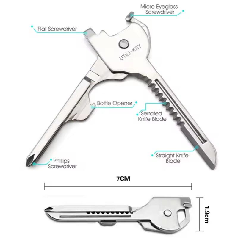 1pc Edc Multi Tool 6 In 1 Stainless Steel Utili-key Key Ring Chain Pendant Pocket Cutter Mini Knife Unboxing Knife Screwdriver C-314