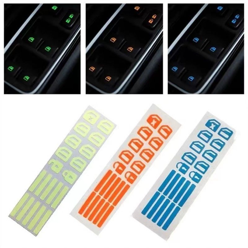 1PC Car Window Button Luminous Sticker Lifter Switch Night Fluorescent Decals Car Interior Stickers Auto Accessories C-339