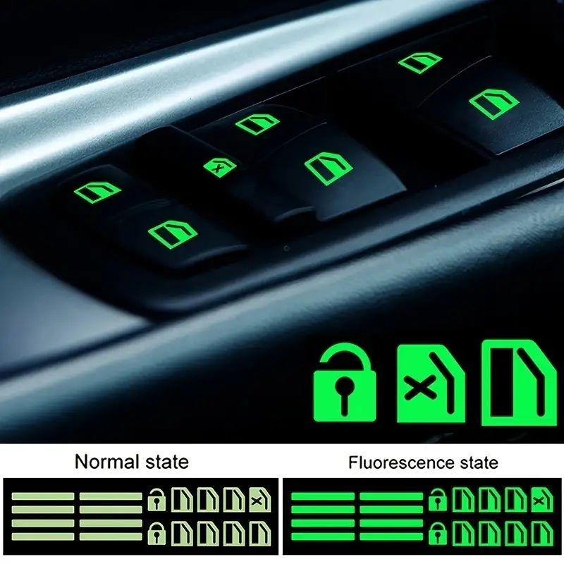 1PC Car Window Button Luminous Sticker Lifter Switch Night Fluorescent Decals Car Interior Stickers Auto Accessories C-339