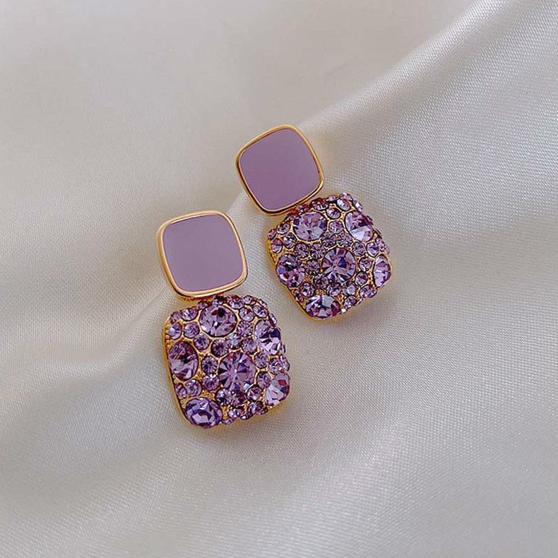 Trendy Purple Earrings S925 Silver Needle Personality Geometric Earrings Korea Temperament Earrings A-827