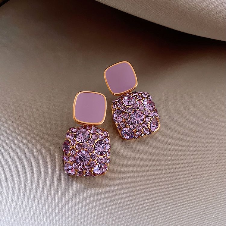 Trendy Purple Earrings S925 Silver Needle Personality Geometric Earrings Korea Temperament Earrings A-827