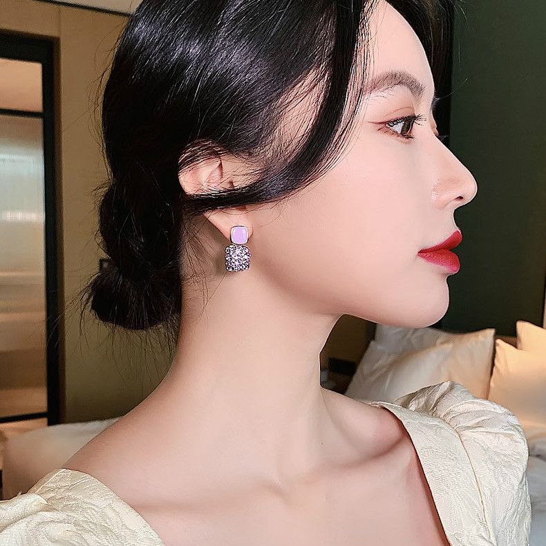Trendy Purple Earrings S925 Silver Needle Personality Geometric Earrings Korea Temperament Earrings A-827
