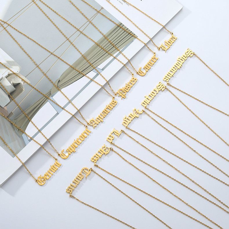 New Twelve Constellation Necklace Ancient English Letter Clavicle Necklace  A-967