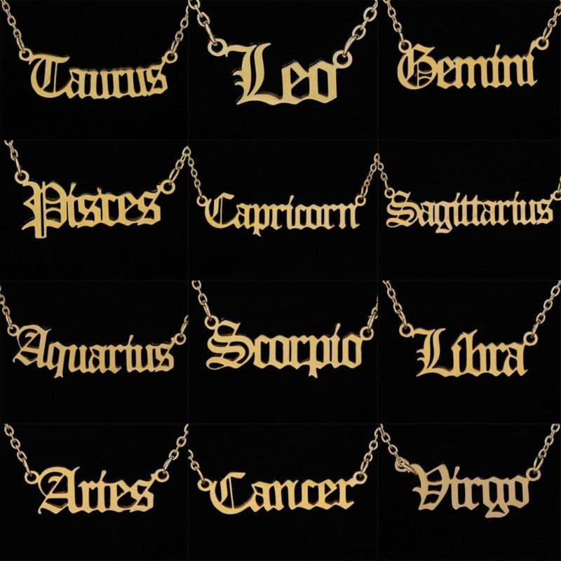 New Twelve Constellation Necklace Ancient English Letter Clavicle Necklace  A-967