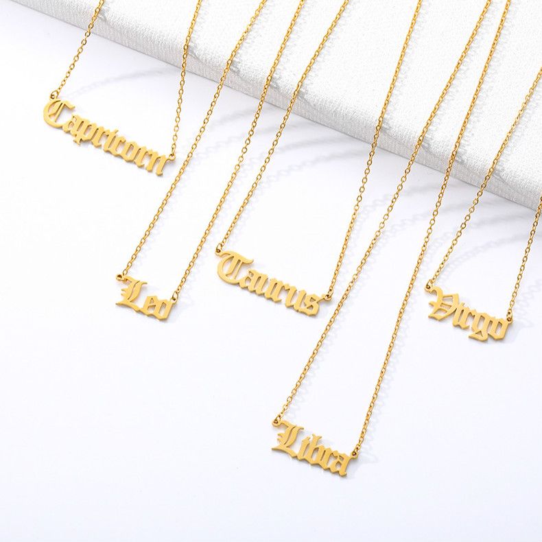 New Twelve Constellation Necklace Ancient English Letter Clavicle Necklace  A-967