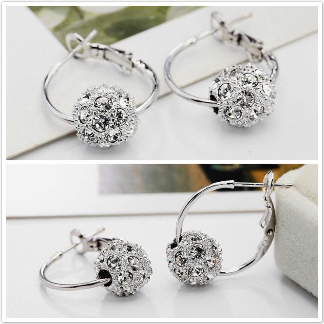 Women's Gold 7-color Water Drill Ball Ear Fashion Turn Dribble Geometric Loop Earrings A-1132