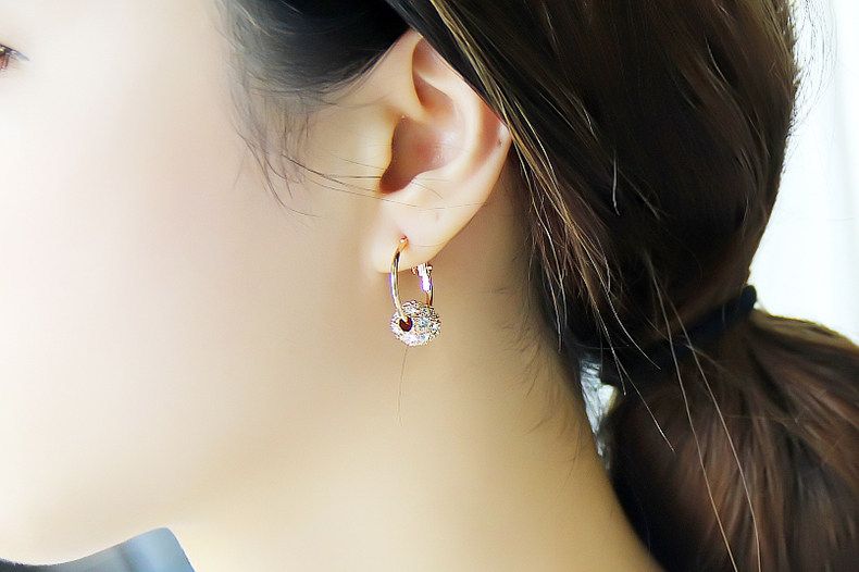 Women's Gold 7-color Water Drill Ball Ear Fashion Turn Dribble Geometric Loop Earrings A-1132