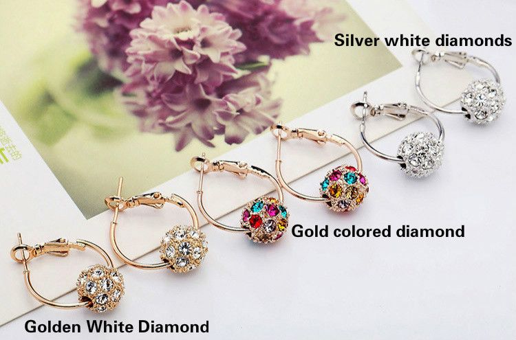Women's Gold 7-color Water Drill Ball Ear Fashion Turn Dribble Geometric Loop Earrings A-1132