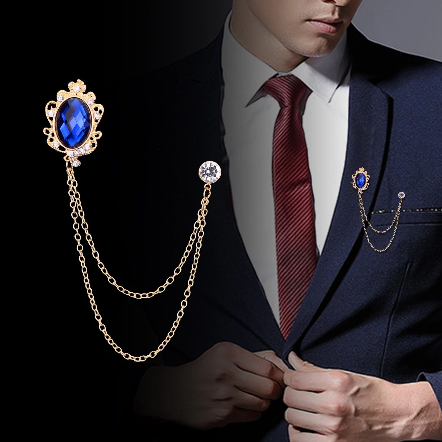 Brooches Rhinestones Crystal Lapel Pins Shirt Suit Collar Pin Fashion Jewelry for Men Women Accessories A-1542