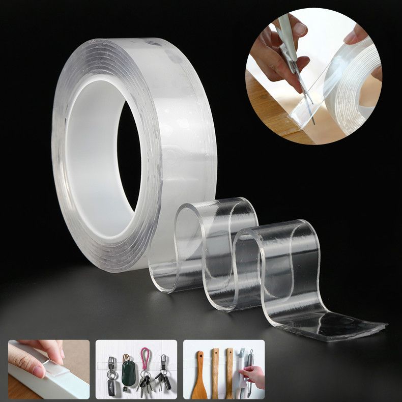 Transparent Magic Nano Tape Washable Reusable Double Sided Tape Adhesive Nano-No Trace Paste Silicone Rubber Glue &