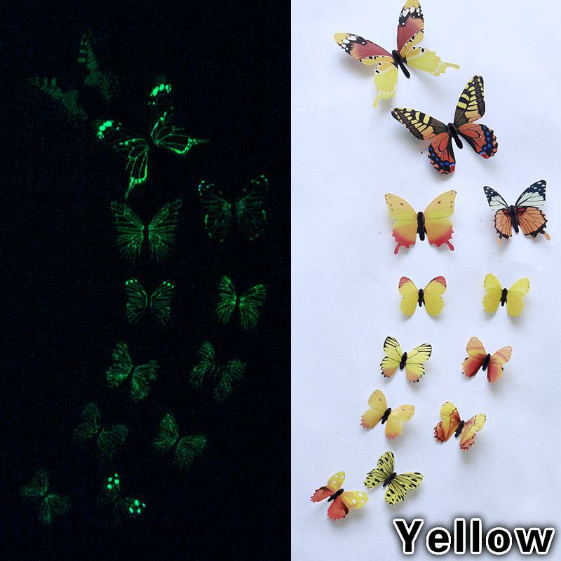 12pcs Luminous Butterfly Design Decal Art Wall Stickers Room Magnetic Home Decor Diy Stickers Wallpaper Decoration D4-6-3